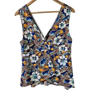 ZARA floral print flowy cross front wide strap tank top size Medium blue 040